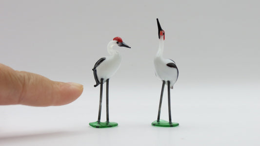 A pair Japanese handmade glass crane Heron glass miniature two pieces