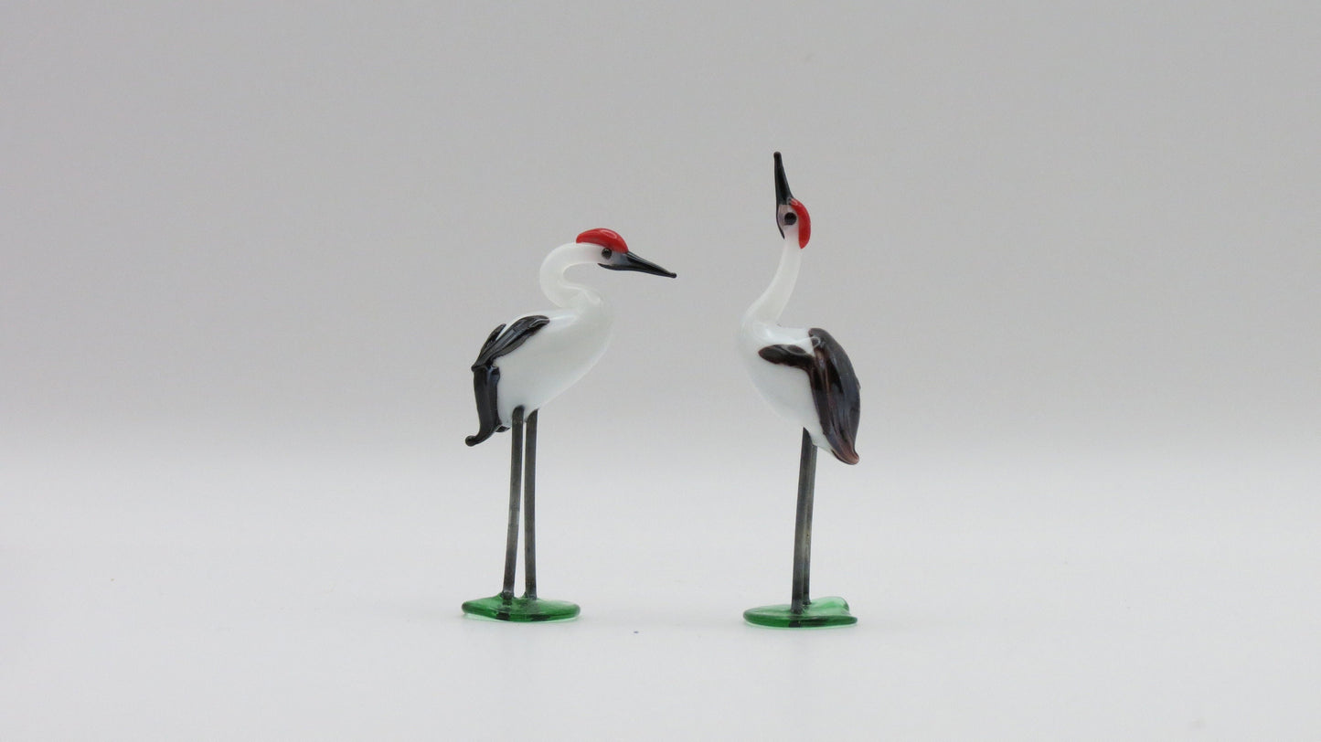 A pair Japanese handmade glass crane Heron glass miniature two pieces