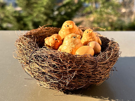 Hand carved Wood bird family bird nest family set family combo mini