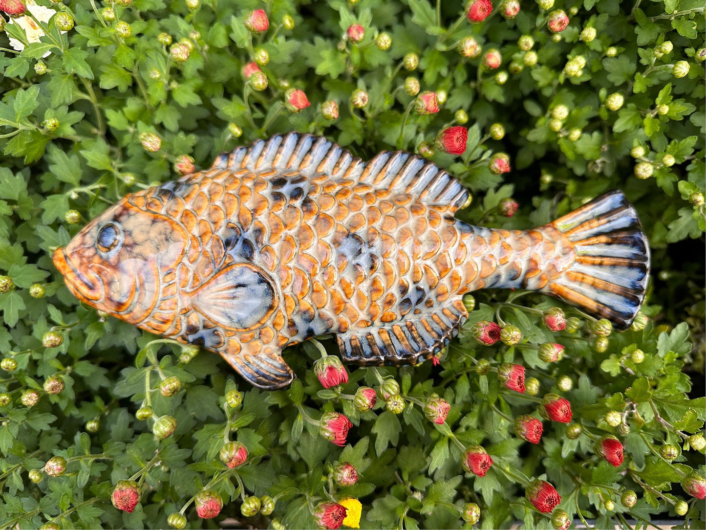 porcelain fish wall hanging  vintage rare find glazed beautifylly antique