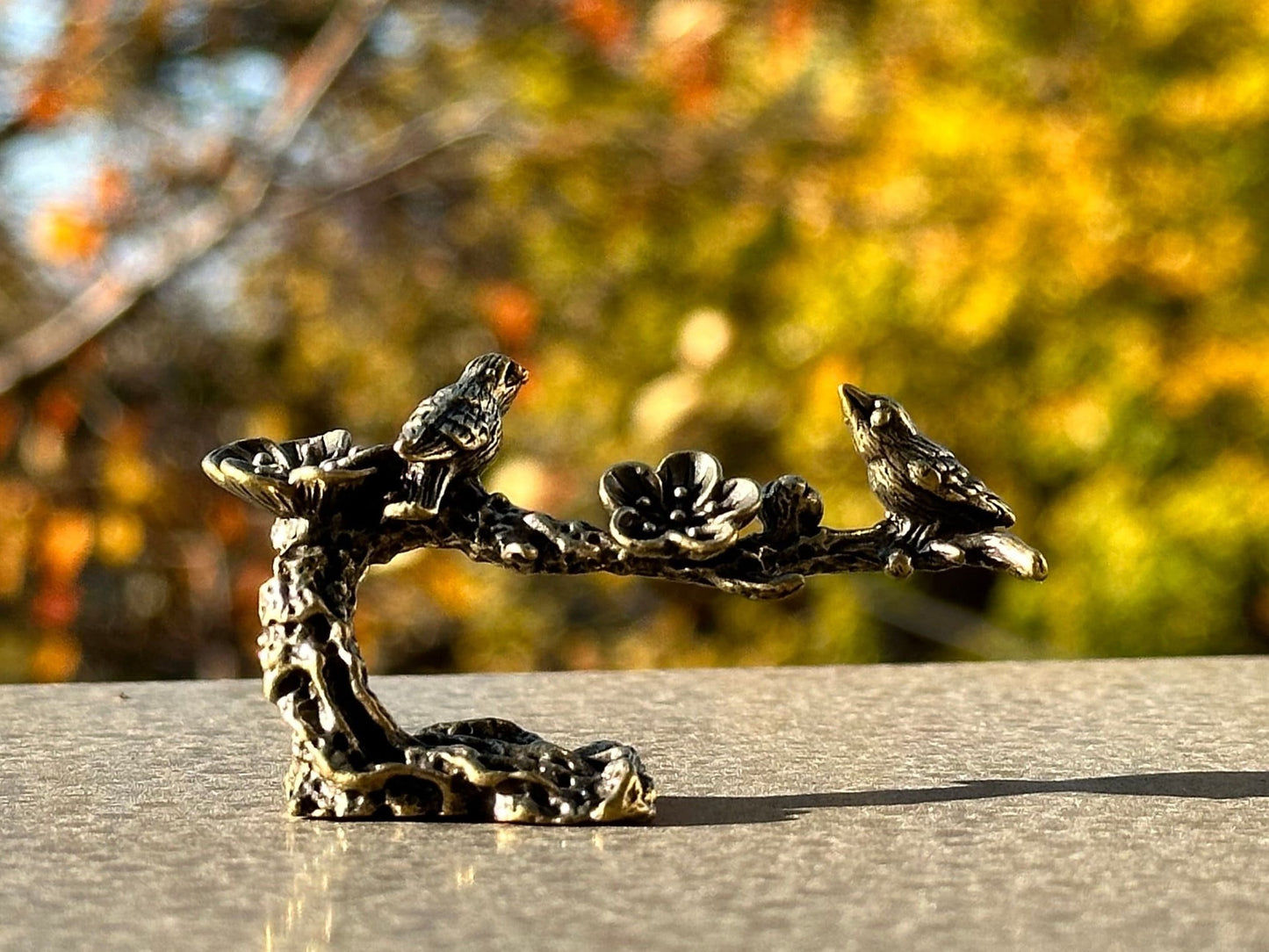 Brass mini birds magpie antique