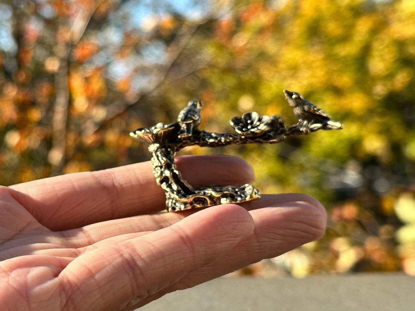 Brass mini birds magpie antique