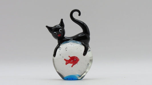 hand blown cat and fish glass sculpture gift halloween Christmas happy new year colorful adorable figurine