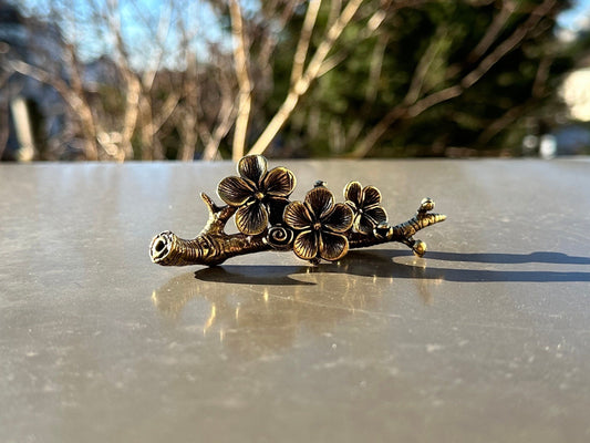 Brass branch with flowers pear blossom antique