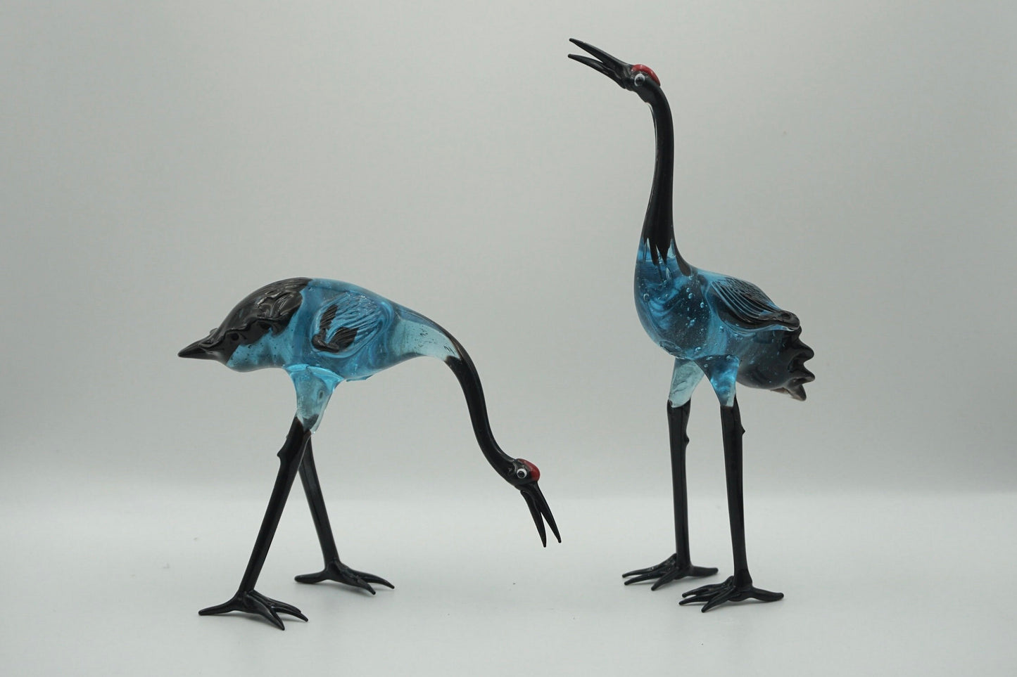 Rare find A pair of Japanese handmade glass crane Heron glass two pieces