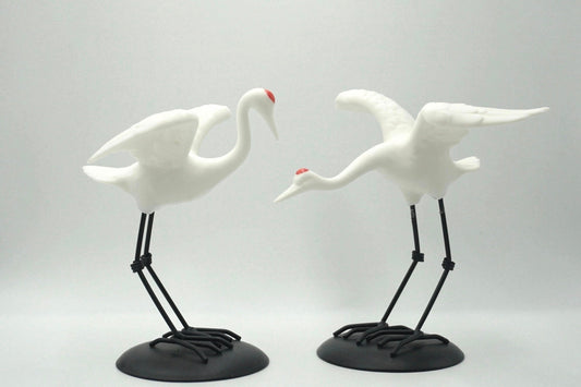 Rare find A pair Japanese ceramic crane Heron figurine sculpture art