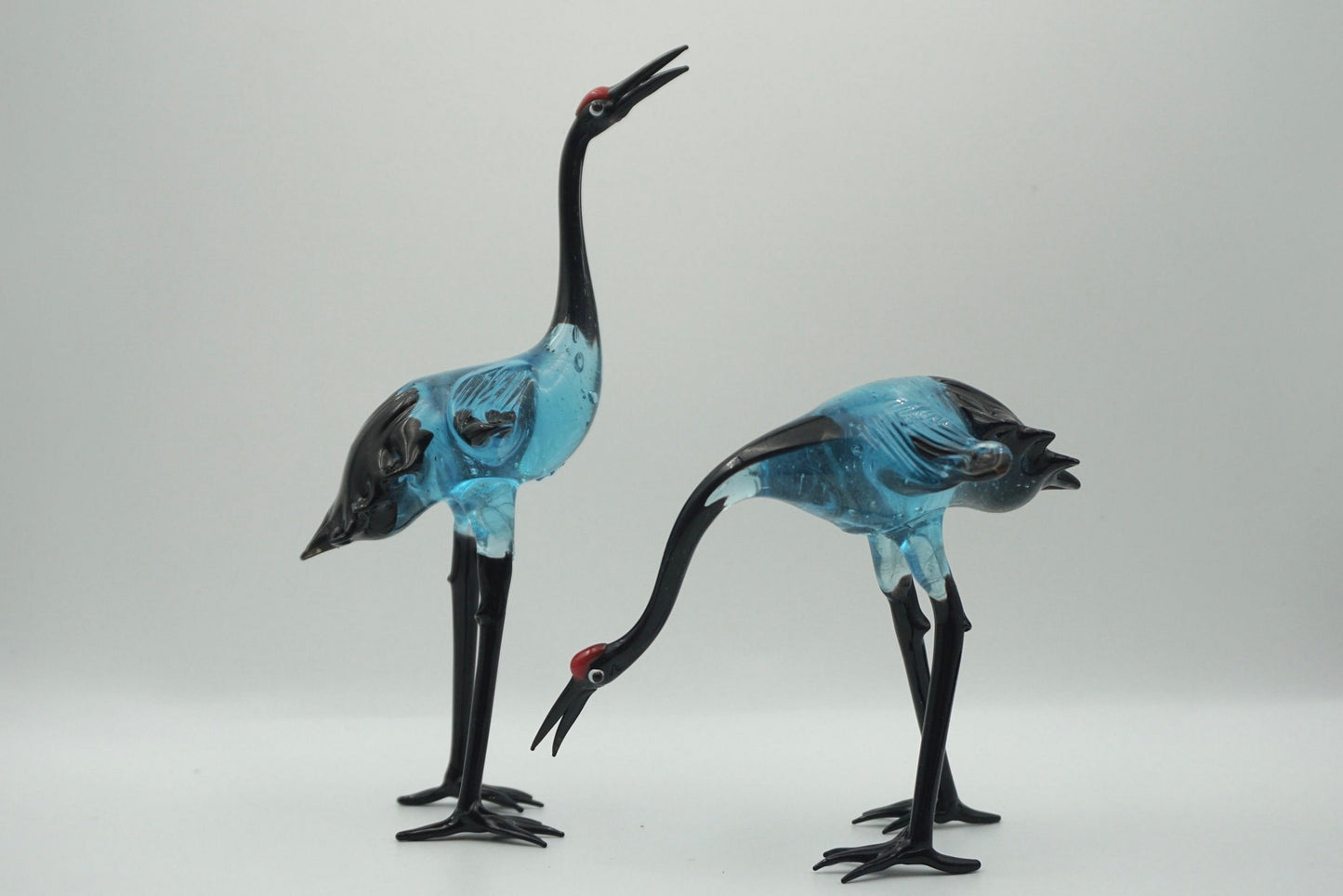 Rare find A pair of Japanese handmade glass crane Heron glass two pieces