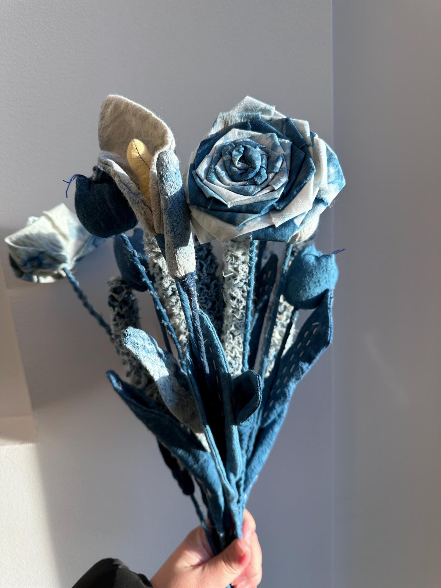 First batch drop!Fabric indigo tie dye roses lily lavender cotton for Valentine’s Day handmade fabric tie dye flowers price for one